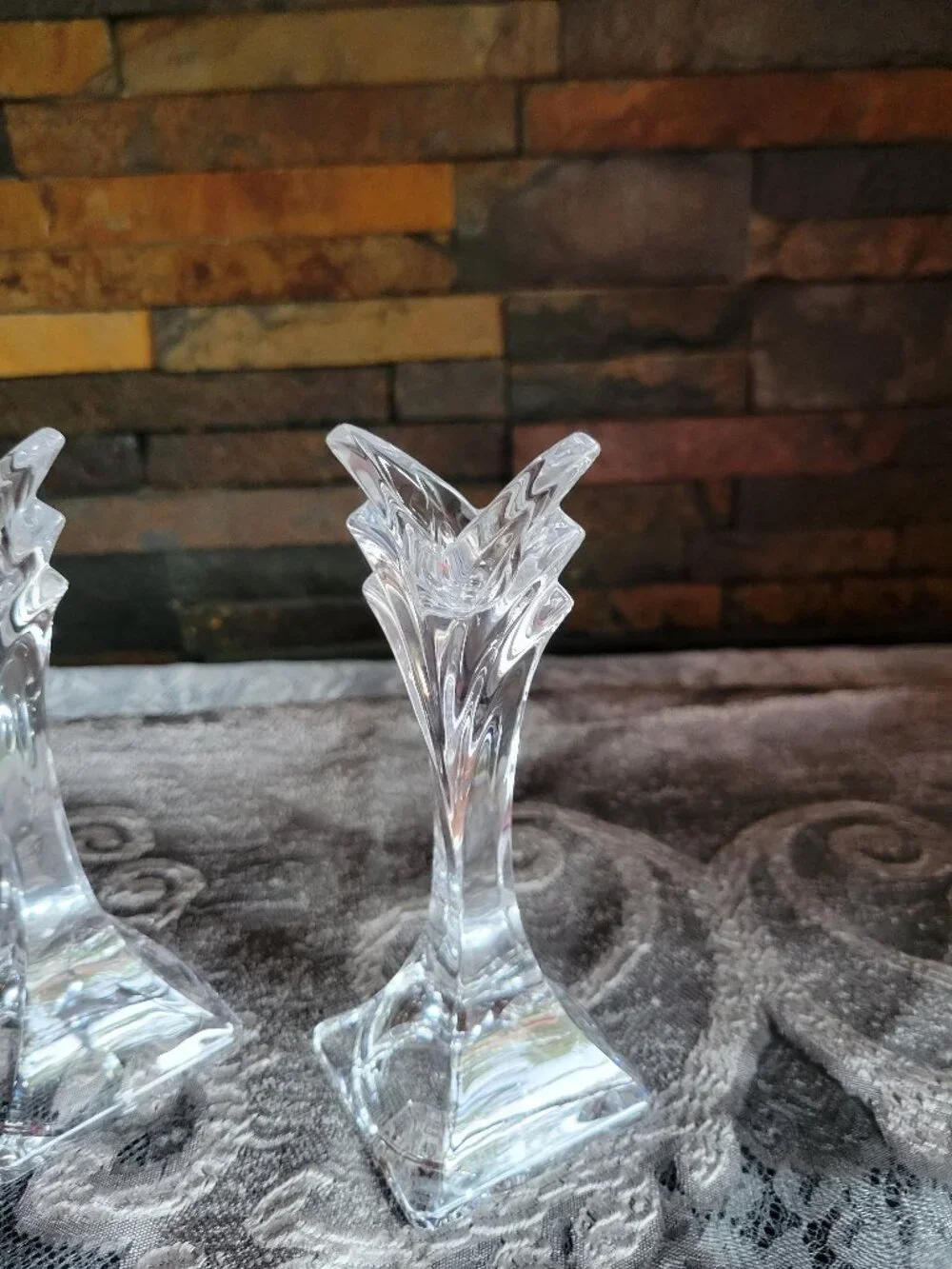 VTG Mikasa Deco Lead Crystal Tulip Candlestick Holders-Pair 5.5